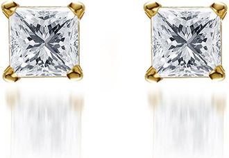 DiamondMuse 1/2 Carat T.W Princess-Cut Diamond Gold Tone Sterling Silver Stud Earring for Women