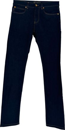 Versace Patched Taylor-Fit Jeans in Navy Blue Cotton