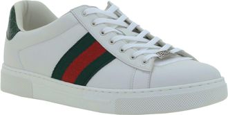 Gucci Mens Leather Sneakers Gr.whi-Vrv-Green Ace Gr.whi/vrv/green
