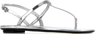 Prada Womens Silver Leather Thong Sandals Argento Sandali