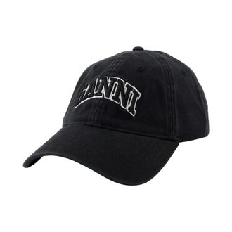 Ganni Zwarte Katoenen Geborduurde Pet - Dames - Petten - Zwart - ONE Size - Katoen - Accessoires