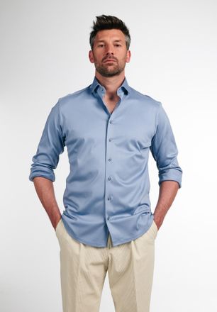 Eterna Langarmhemd ETERNA MODERN FIT, Herren, Gr. 43, Normalgr&ouml;ssen, blau, Jersey, 100% Baumwolle, tailliert, Manschette, Hemden Langarmhemd, NON IRON (b&uuml;gel