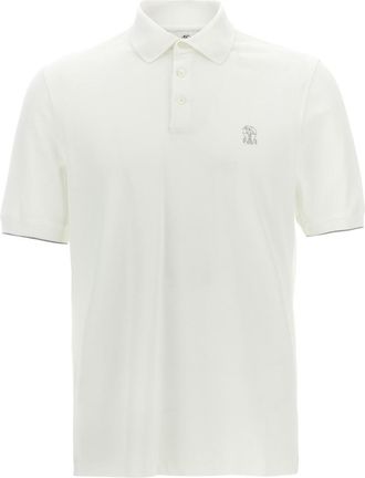 Brunello Cucinelli White Logo piqu polo shirt