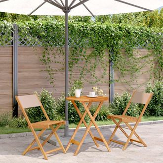 vidaXL Juego De Bistro De 3 Piezas Tela Y Madera Maciza Taupe Vidaxl