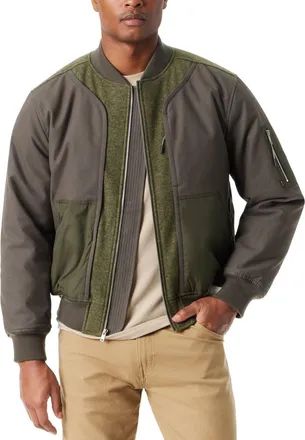 G.H. Bass & Co. Bass Outdoor Hero Mixed Media Bomber Jacket Mens Gray Green Full Zip MAC15