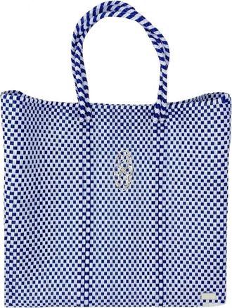 Lola's Bag Womens Handmade Tote Bag In White Blue Checkered