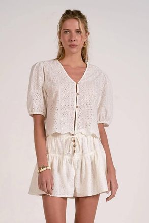 Elan Eyelet Button Up Top In White