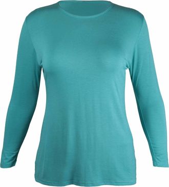 Purple Hanger Womens New Plain Long Sleeve Casual Top Ladies Basic Stretch Fit Crew Neck Everyday T-Shirt Tops Plus Size Aqua