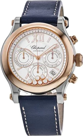 Chopard Happy Sport Chronograph Automatic Rose Gold Diamond Dial Leather Strap Womens Watch 278615-6001