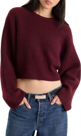 Good American The Chunky Knit Crewneck Sweater in Berry Noir at Nordstrom, Size X-Small