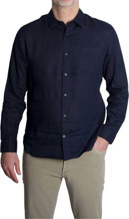 Vince Linen Long Sleeve Top In Coastal Blue