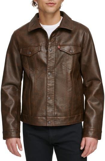Faux Leather Trucker Jacket in Brown at Nordstrom Rack, Size Xx-Large