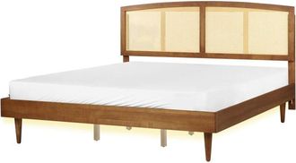 Beliani Modern eu Super King Size Bed Frame with led Lights 6ft Slatted Base Headboard Light Rubber Wood Varzy