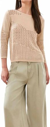 Tribal Crochet Knit Three Quarter Sleeve Sweater In Coco Cream
