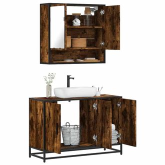 Berkfield Home 2 Piece Bathroom Furniture Set Smoked Oak Engineered Wood in Brown