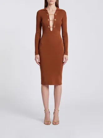 Elisabetta Franchi Abito midi a tubino in maglia di jersey con scollo a V