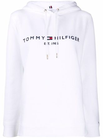 Tommy Hilfiger logo-print drawstring hoodie - women - Cotton/Polyester - L - White
