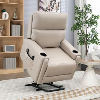 HOMCOM Riser & Recliner Chair with Vibration Massage Heat Cup Holder in Beige