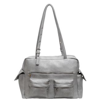 Generic Women PU Leather Shoulder Bag with Multi-Pockets Underarm Bag Adjustable Strap Satchel Bag Tote Bag for Work Travel (Silver)