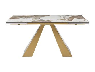 VENTE-UNIQUE.COM Mesa de comedor cristal topo, blanco, dorado