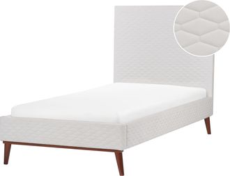 Beliani Beliani - Cama Con Somier Cabecero Panal Acolchado Dise&ntilde;o Moderno Tapizado De Terciopelo Blanco Crema 90 X 200 Cm Bayonne
