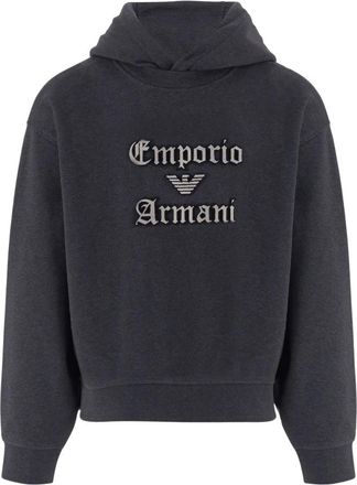 Emporio Armani Hoodies & sweatvesten, Heren, Grijs, L, Katoen, Hoodie van French terry jersey met logo-borduurwerk met zachte touch