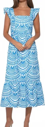 Adelyn Rae Sadie Midi Dress In White Denim Blue