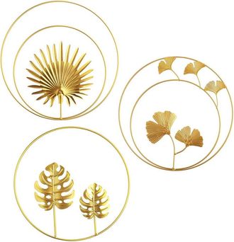 OEM Juego De 3 Adornos Colgantes De Metal Dorado Con Forma De Hoja Redonda De Ginkgo Biloba Para Sala De Estar, Habitaci&oacute;n De Ni&ntilde;a, Decoraci&oacute;n De Paredes 