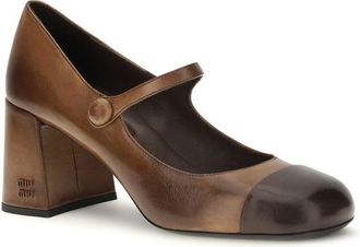 Miu Miu Calf Leather Cap-Toe Ballet Flat - Brown