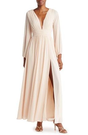 By Design Iris Plunge Neck Long Sleeve Maxi Dress in Champagne at Nordstrom Rack, Size Medium