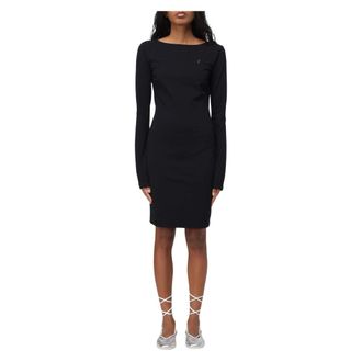 Patrizia Pepe Elegante Zwarte Jurk met Ruches - Dames - Korte kleedjes - Zwart - XS - Kleedjes