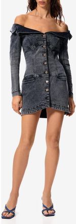 Desigual x Masha Popova Long Sleeve Off the Shoulder Denim Minidress in Gray at Nordstrom, Size X-Large