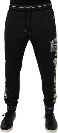 Dolce & Gabbana Broeken, Heren, Zwart, S, Katoen, Floral King Jogger Trainingsbroeken