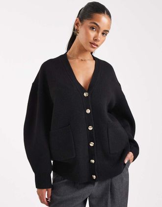 Asos Cardigan stile boyfriend oversize in filato strutturato nero