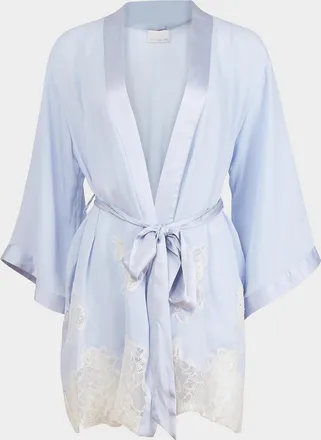 Fleur du Mal Lace Appliqu&eacute; Silk-Blend Robe
