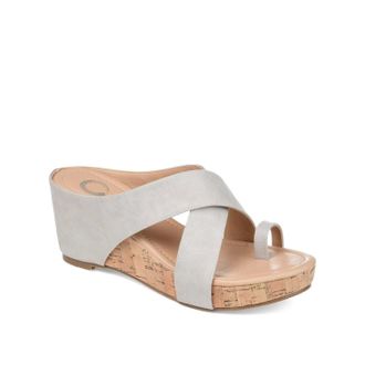 Journee Collection Womens Journee Collection Rayna Sandals Stone Leather Toe Loop LION1014