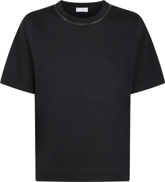 Brunello Cucinelli T-Shirt - Dames - T-shirts - Zwart - XS - Tops