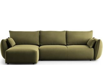 BLOOMINGLOFT 4-Sitzer Design Ecksofa Matera mit Bettfunktion, Samtbezug Gr&uuml;n
