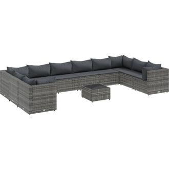 vidaXL Set De Muebles De Jard&iacute;n 11 Pzas Y Cojines Rat&aacute;n Sint&eacute;tico Gris Vidaxl