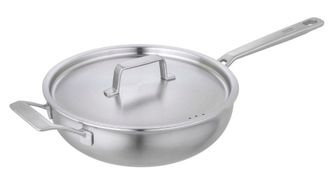 Kuhn Rikon Culinary Fiveply Stainless Steel & Aluminium Uncoated Induction Safe Chefs Pan with Lid, 24cm in Silver