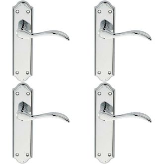 Loops 4x PAIR Curved Door Handle Lever on Latch Backplate 180 x 45mm Polished Chrome