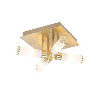 QAZQA Qazqa Moderno Plaf&oacute;n Moderno De Ba&ntilde;o Lat&oacute;n 4 Luces Ip44 - Bath Acero /vidrio Cuadrada Adecuado Para Led Max. 4 X 28 Watt