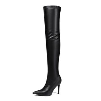 Generic Black,6.5 UK,Womens Thigh High Boots Patent Leather PU Over The Knee Boots Pointy Toe Stiletto Heel Long Boot Side Zipper Wedding Party Dress Shoes