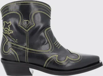 Ganni Stivaletto Low Shaft Western in misto pelle sintetica con ricami