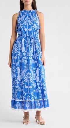 Sugarlips Kimana Floral Halter Maxi Dress in Cobalt-Combo at Nordstrom, Size X-Small