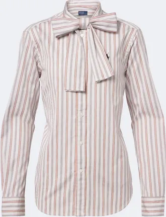 Polo Ralph Lauren Bow-detail striped cotton poplin shirt