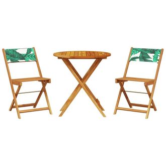 Berkfield Home 3 Piece Bistro Set Leaf Pattern Fabric & Solid Wood in Tan