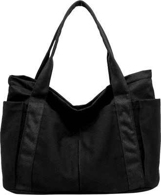 Generic Women Canvas Shoulder Bags Retro Casual Handbags Work Bag Tote Purses Go Chain 35 Clutch (Black, One Size)