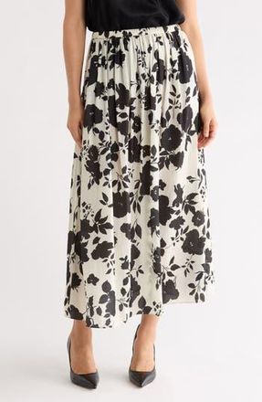 T Tahari Everyday Pull-On Skirt in Ivory/Black Floral Print at Nordstrom Rack, Size X-Large