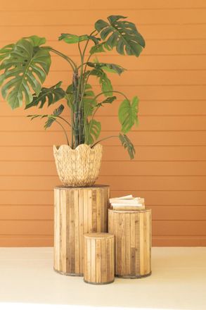 Kalalou Set Of Three Round Recycled Wood Pedestasls
